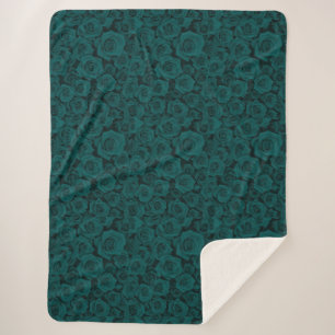 Cobertor Sherpa de Estampa de Rosa Verde Esmeralda