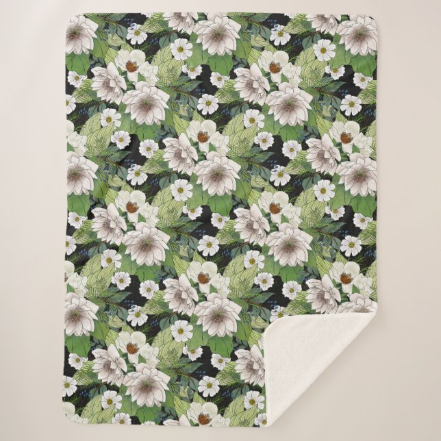 Cobertor Sherpa de Flores Brancas (Frente)