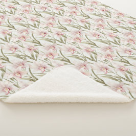Cobertor Sherpa de Flores Orquídea Rosa e Salvia