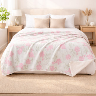 Cobertor Sherpa de Flores Rosa Suave