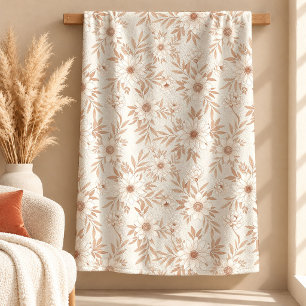 Cobertor sherpa de flores silvestres neutras boho