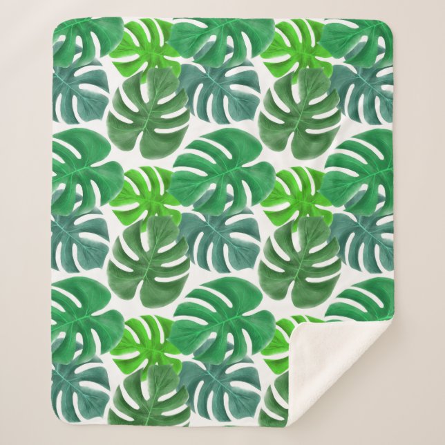 Cobertor Sherpa de Folhas de Palmeira Tropicais Mo (Frente)