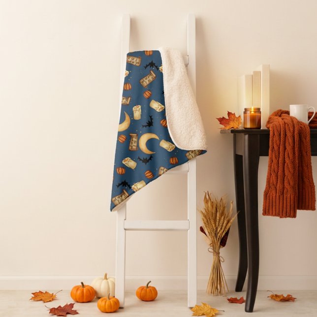 Cobertor Sherpa de Halloween Celestial Witchy Moon (Criador carregado)