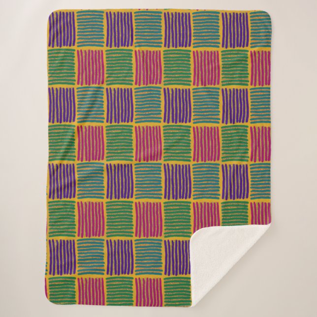 Cobertor Sherpa de Linhas e Pontos Boho (Frente)