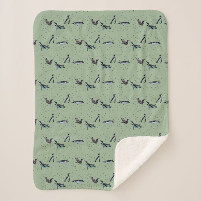Cobertor Sherpa de Pinguins Borbulhantes (Verde Cl (Frente)
