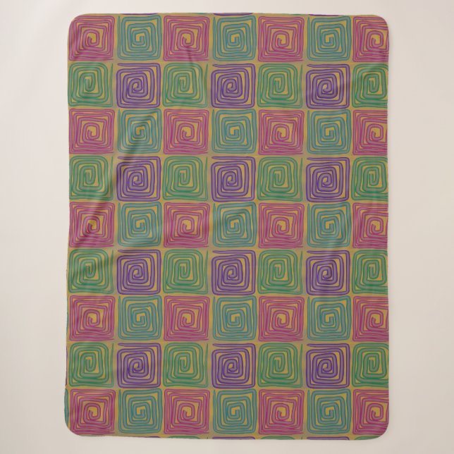 Cobertor Sherpa de Quadrados Espirais Boho Ousados (Frente)