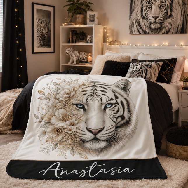 Cobertor Sherpa de Tigre Branco Personalizado com  (Criador carregado)