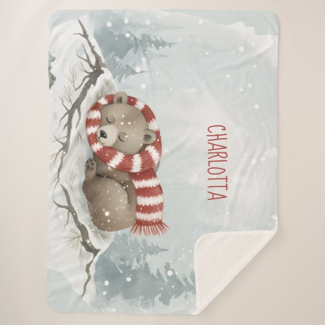 Cobertor Sherpa de Urso de Inverno Personalizado (Frente)