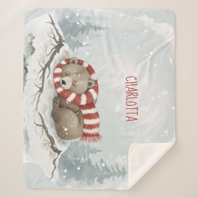 Cobertor Sherpa de Urso de Inverno Personalizado (Frente)