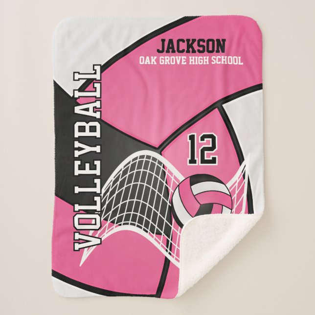 Cobertor Sherpa 🏐 de vôlei em preto, rosa e branco (Frente)