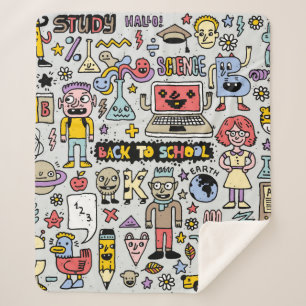 Cobertor Sherpa De volta à escola, um jogo de rabiscos colorido. M
