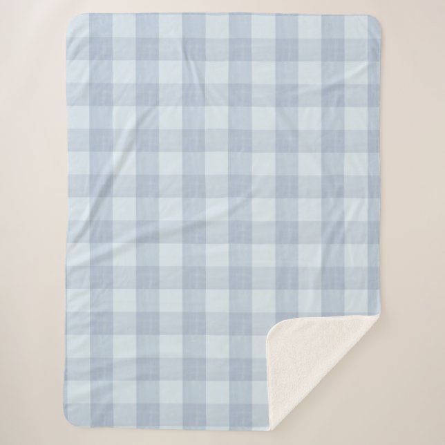 Cobertor Sherpa de Xadrez Gingham Azul Pó em Taman (Frente)