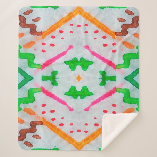 Cobertor Sherpa Decoração de Aquarelle Boho. Travesseiro Azul Boho (Frente)