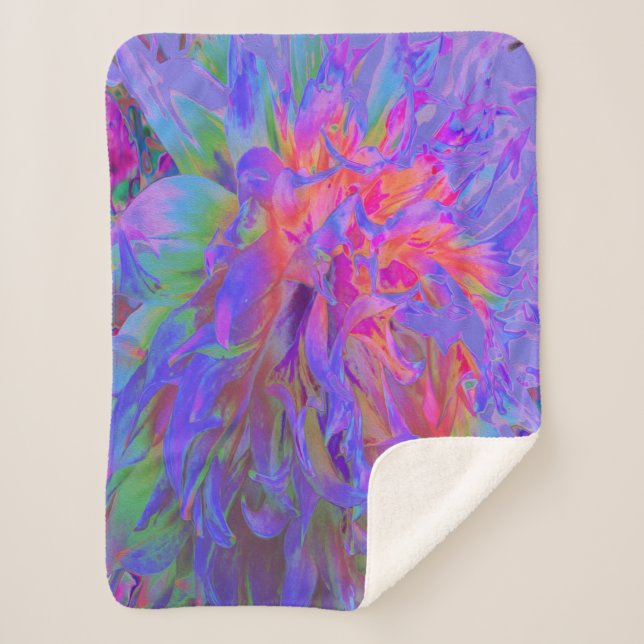 Cobertor Sherpa Decorativa Psicodélica Elegante Dahlia Flower (Frente)