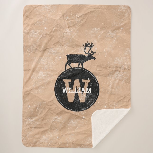 Cobertor Sherpa Deer Monogramas - Papel castanho-marrom, russo, af (Frente)