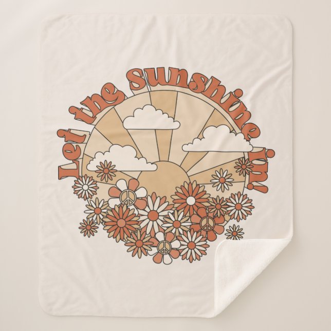 Cobertor Sherpa Deixe o sol em Groovy Daisy Hippie Flowers (Frente)