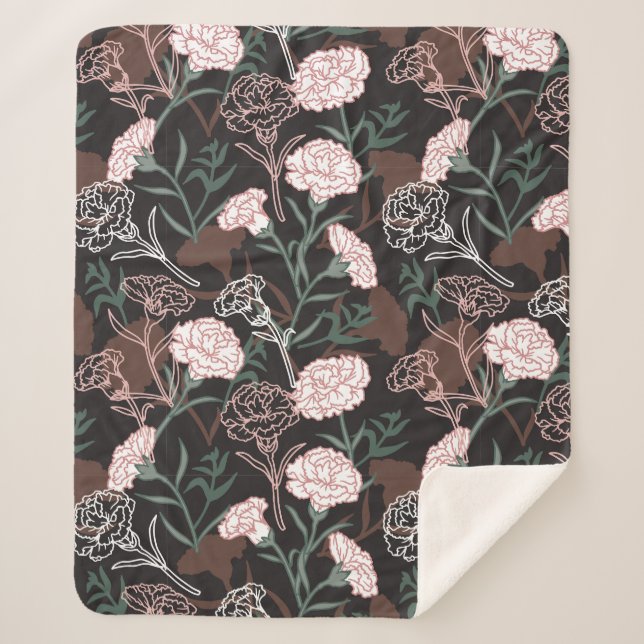 Cobertor Sherpa Delicar Cravos Rosa com Folhas Verdes Florais (Frente)