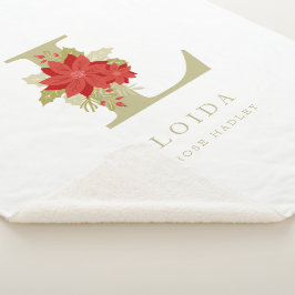 Cobertor Sherpa Delicate Poinsettias L Initial Christmas Girl Gift