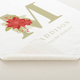 Cobertor Sherpa Delicate Poinsettias M Initial Christmas Girl Gift