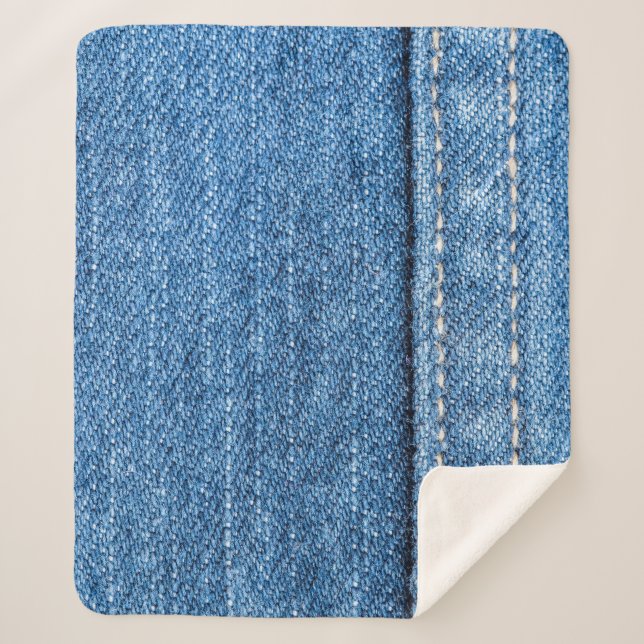 Cobertor Sherpa Denim Blue: Textura clássica de Jeans. (Frente)