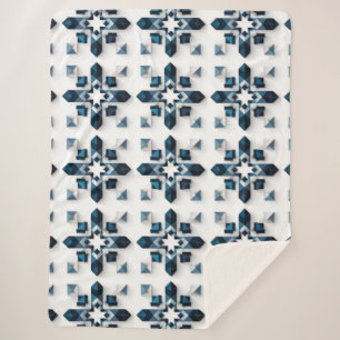 Cobertor Sherpa Desenho Abstrato Geométrico em Azul e Branco