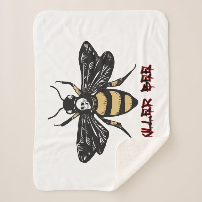 Cobertor Sherpa Desenho de abelha assassina da safra (Frente)