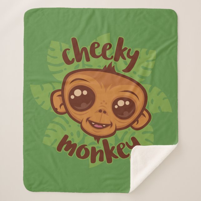 Cobertor Sherpa Desenho De Cartoon De Macaco Cheiroso (Frente)