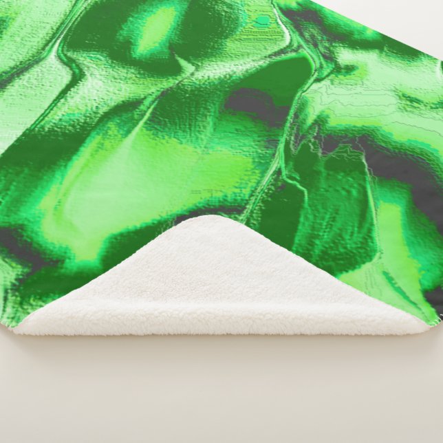 Cobertor Sherpa Desenho de dunas verdes metálicas grossas (3/4)