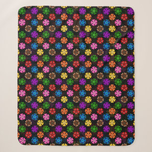 Cobertor Sherpa Desenho de Flores Arco-íris Colorido Retro Preto 