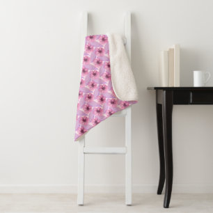 Cobertor Sherpa Desenho Floral Botânico Rosa em Aquarela B