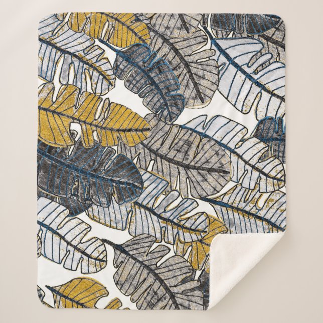 Cobertor Sherpa Desenho manual: Folhas tropicais (Frente)