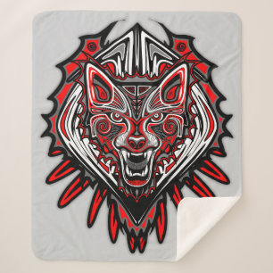 Cobertor Sherpa Desenho Totêmico Tribal Haida de Lobo
