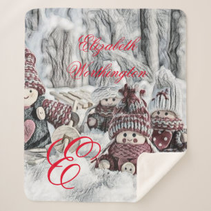 Cobertor Sherpa Desenho Vintage de Gnomos na Neve