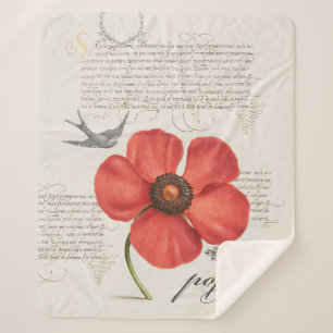 Cobertor Sherpa Desenho Vintage Red Poppy + Tipografia Vitoriana