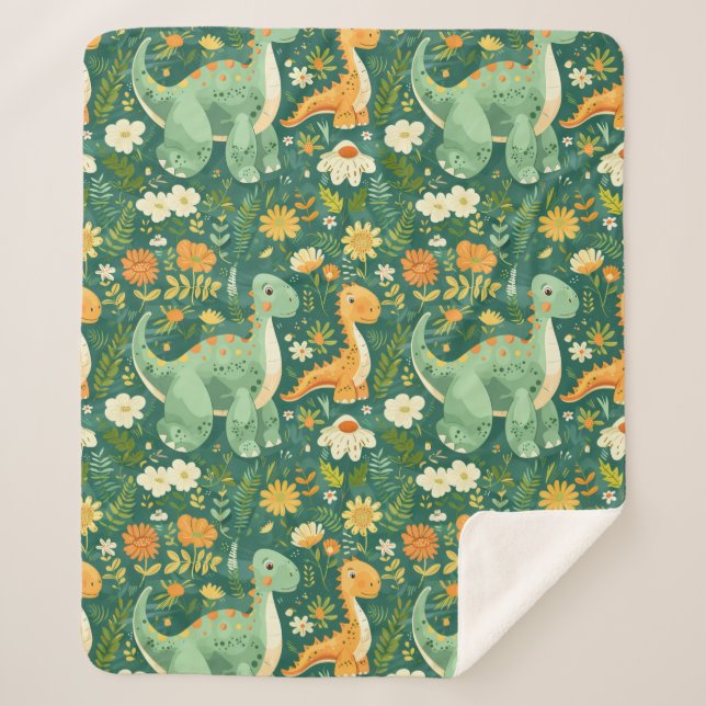 Cobertor Sherpa Desenhos do murserio dos dinassauros Boho (Frente)