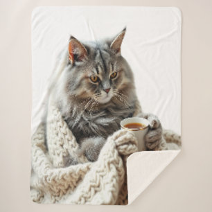 Cobertor Sherpa Desfrute do Cat Winter Tea