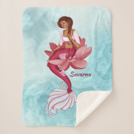 Cobertor Sherpa Desi pink mermaid sitting in a pink lotus flower