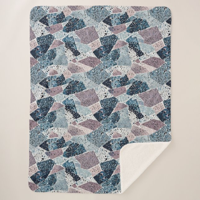 Cobertor Sherpa Design abstrato azul e Mauve Terrazzo (Frente)