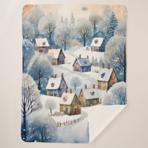 Cobertor Sherpa Design da cena da vila de inverno