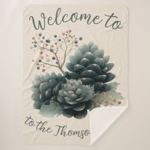 Cobertor Sherpa Design da família Pinecone personalizada de invern