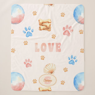 Cobertor Sherpa Design de Aquarela "LOVE" com impressões de pata d