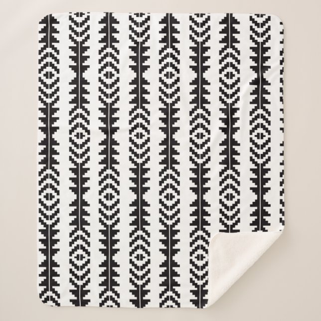 Cobertor Sherpa Design de Boho Geométrico preto e branco (Frente)