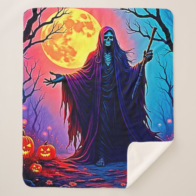 Cobertor Sherpa Design de Chamada da Morte da Lua Spooky (Frente)