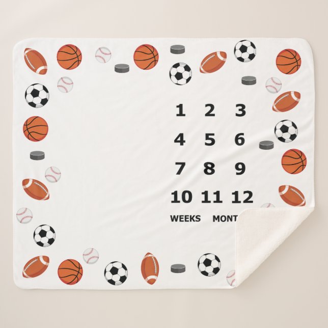 Cobertor Sherpa Design de Esportes em Aberto de Baby Milestone (Frente (Horizontal))