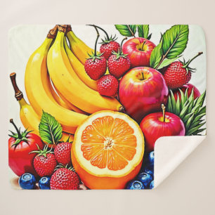 Cobertor Sherpa Design de Fruta de Delícia de Fresca Vibrante