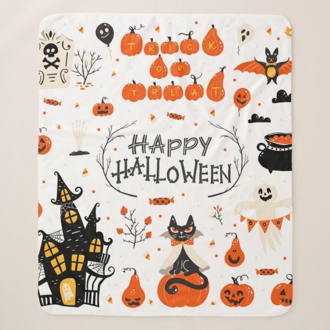 Cobertor Sherpa Design de Halloween. Clipes de Halloween com (Frente)