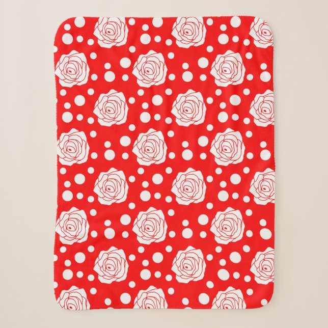 Cobertor Sherpa Design de Ilustração Floral das Bolinhas Brancas V (Frente)