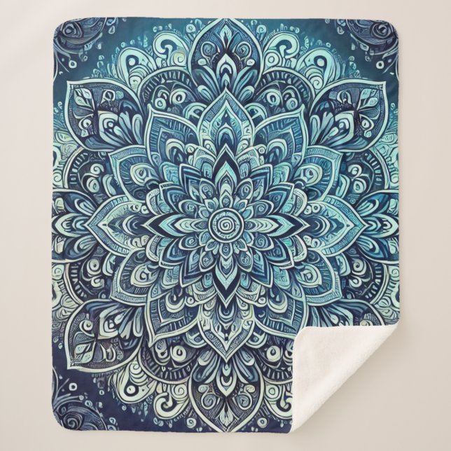Cobertor Sherpa Design de Mandala Gradiente Azul (Frente)