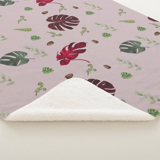 Cobertor Sherpa design de padrão contínuo de Monstera   (3/4)