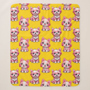 Cobertor Sherpa Design de padrão de cachorrinho rosa - Amarelo